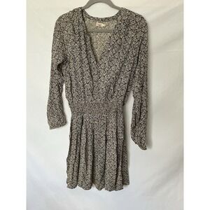 Faherty Montara Dress Women's Size Small Brown Floral Blouson Long Sleeve Casual